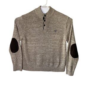 Chaps Mens XL Pullover Sweater With Elbow Patches 100% Cotton Tan